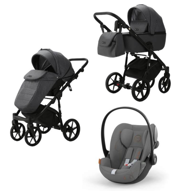 Carucior copii 3 in 1 Nola Adamex Grafit PS35 cu Cybex Cloud G Confort i-size recline testata ADAC