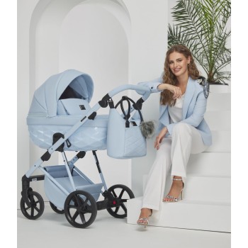 Carucior 3 in 1 Quantum Adamex Natura Baby Blue cu scoica testata ADAC