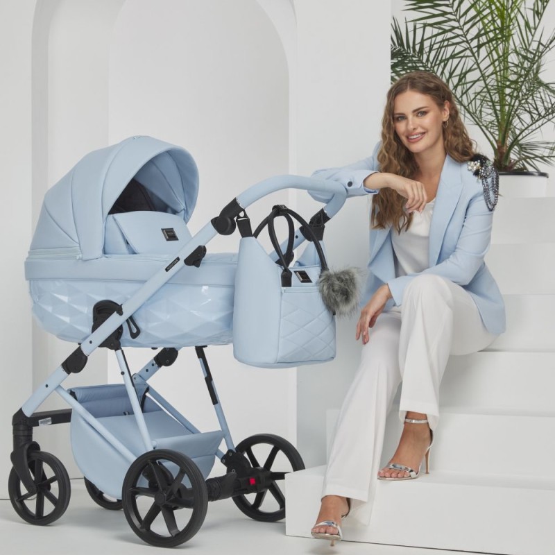 Carucior 3 in 1 Quantum Adamex Natura Baby Blue cu scoica testata ADAC