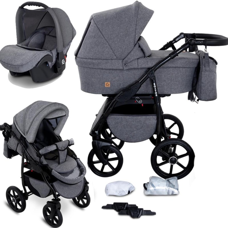 Carucior copii 3 in 1 Boston Grey Jeans cu scoica Cosmo Avionaut testata ADAC