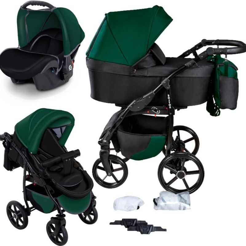 Carucior copii 3 in 1 Boston Bottle Green cu scoica Cosmo Avionaut testata ADAC
