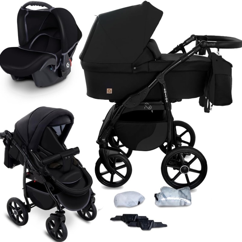 Carucior copii 3 in 1 Boston Black cu scoica Cosmo Avionaut testata ADAC