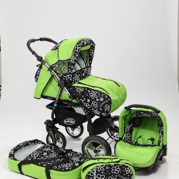 Carucior 3 in 1 Junior Plus Baby Merc Green Flowers