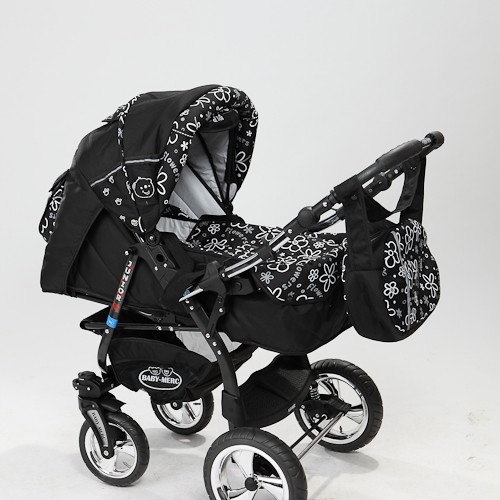 Carucior 3 in 1 Junior Plus Baby Merc Black Flowers
