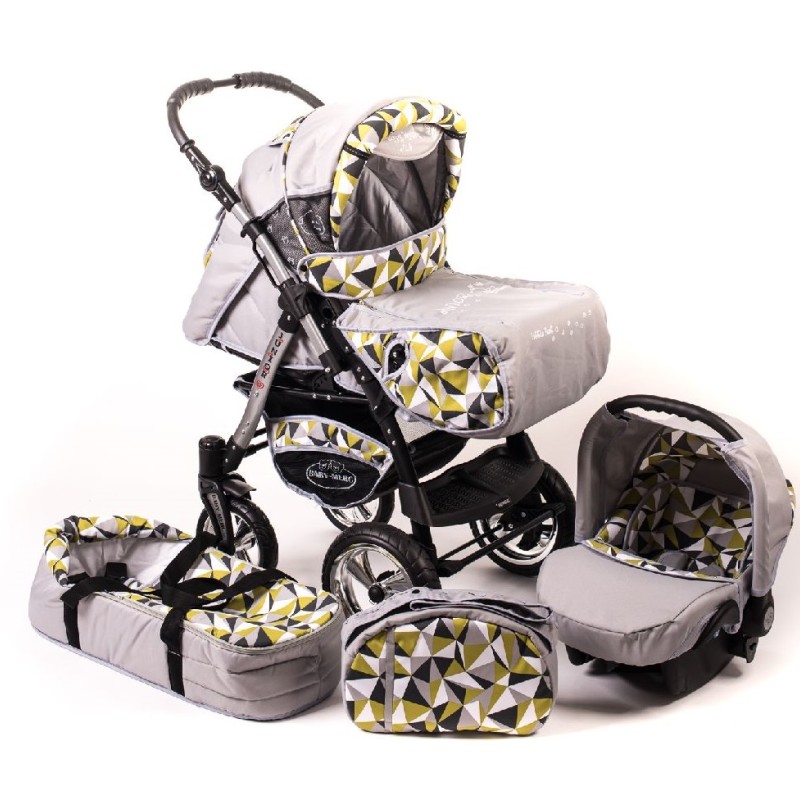 Carucior 3 in 1 Junior Plus Baby Merc Light Grey Lime Zig-Zag