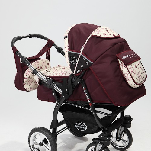 Carucior 3 in 1 Junior Plus Baby Merc Dark red flowers