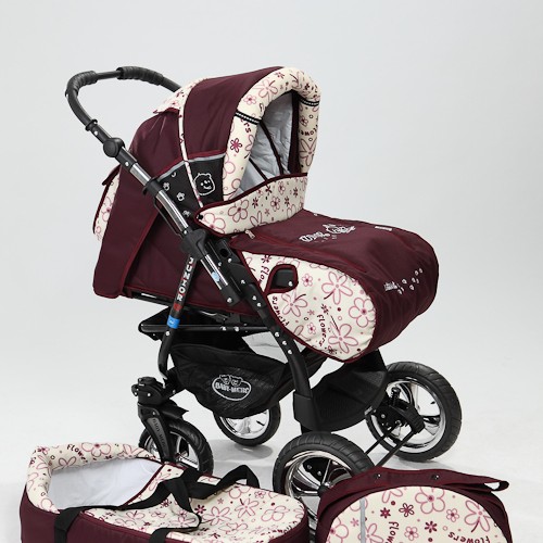 Carucior 3 in 1 Junior Plus Baby Merc Dark red flowers