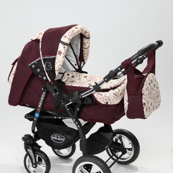 Carucior 3 in 1 Junior Plus Baby Merc Dark red flowers