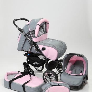 Carucior 3 in 1 Junior Plus Baby Merc Black Light Grey Pink