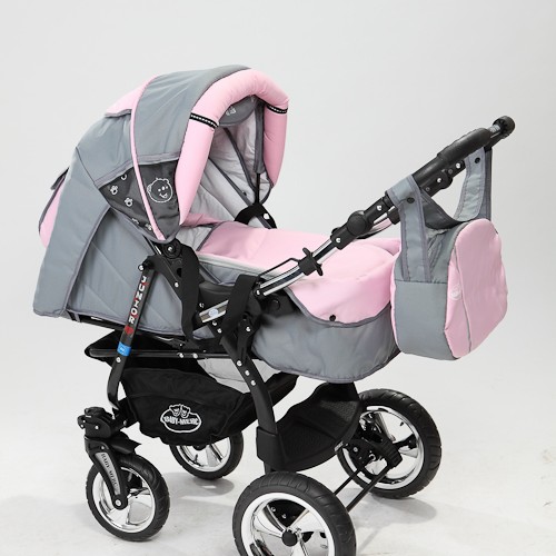 Carucior 3 in 1 Junior Plus Baby Merc Black Light Grey Pink