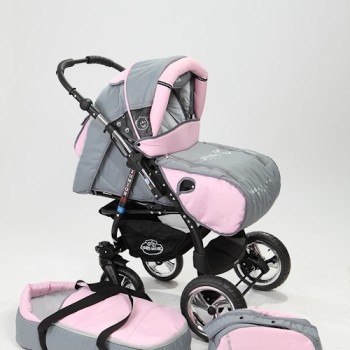 Carucior 3 in 1 Junior Plus Baby Merc Black Light Grey Pink