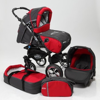 Carucior copii 3 in 1 Junior Plus cu port-bebe Charcoal Grey Red