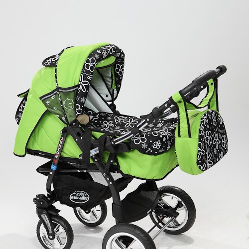 Carucior 3 in 1 Junior Plus Baby Merc Green Flowers