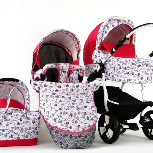 Carucior copii 3 in 1 Eco Pink Flowers
