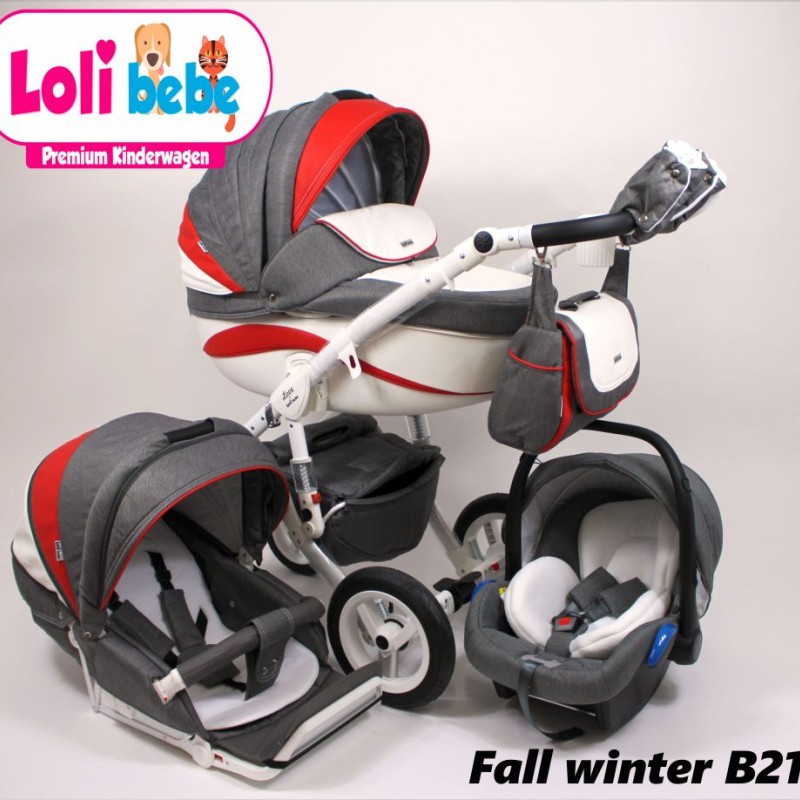 Carucior copii 3 in 1 Lolibebe LOVE Fall Winter Red Grey