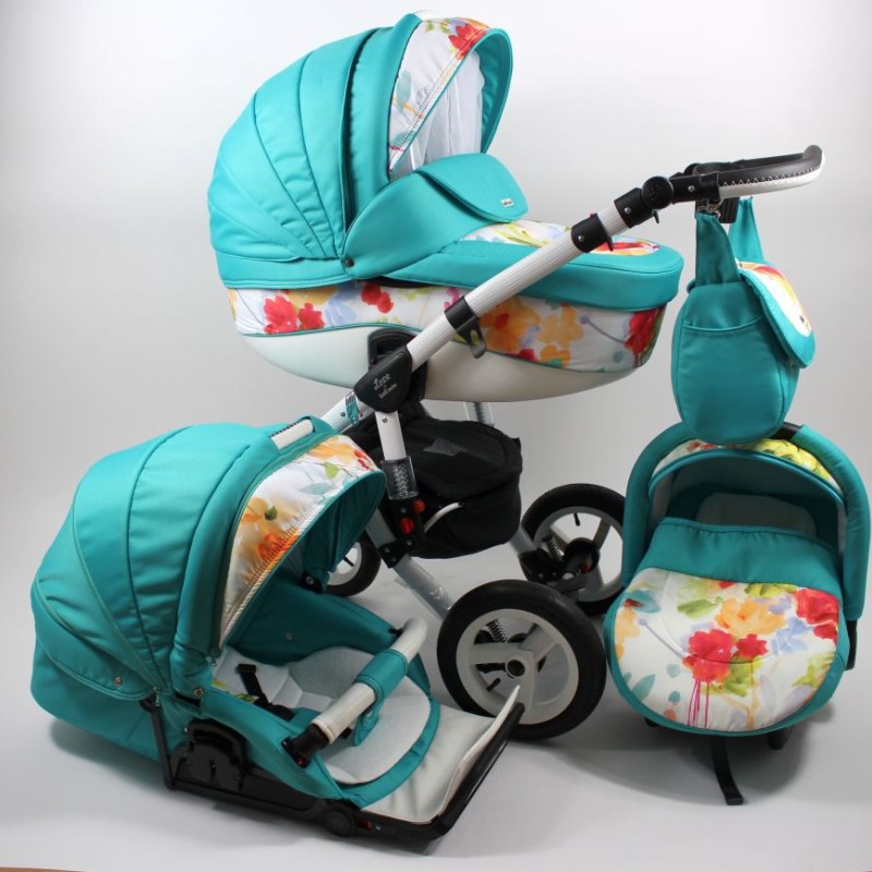 Carucior copii 3 in 1 LoliBebe Love Blue Flowers