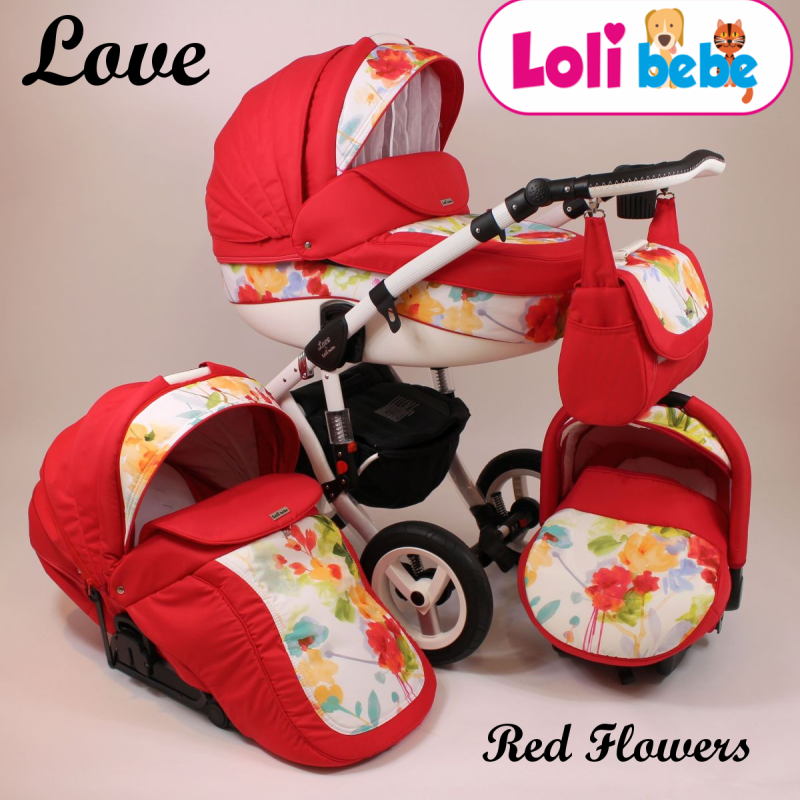 Carucior copii 3 in 1 Lolibebe LOVE Red Flowers