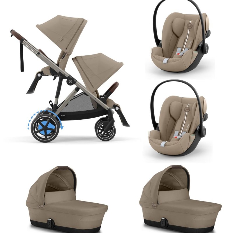 Noul Cybex E-Gazelle S electric Almond Beige 3 in 1 Gemeni cu landouri si scoici Cloud G plus