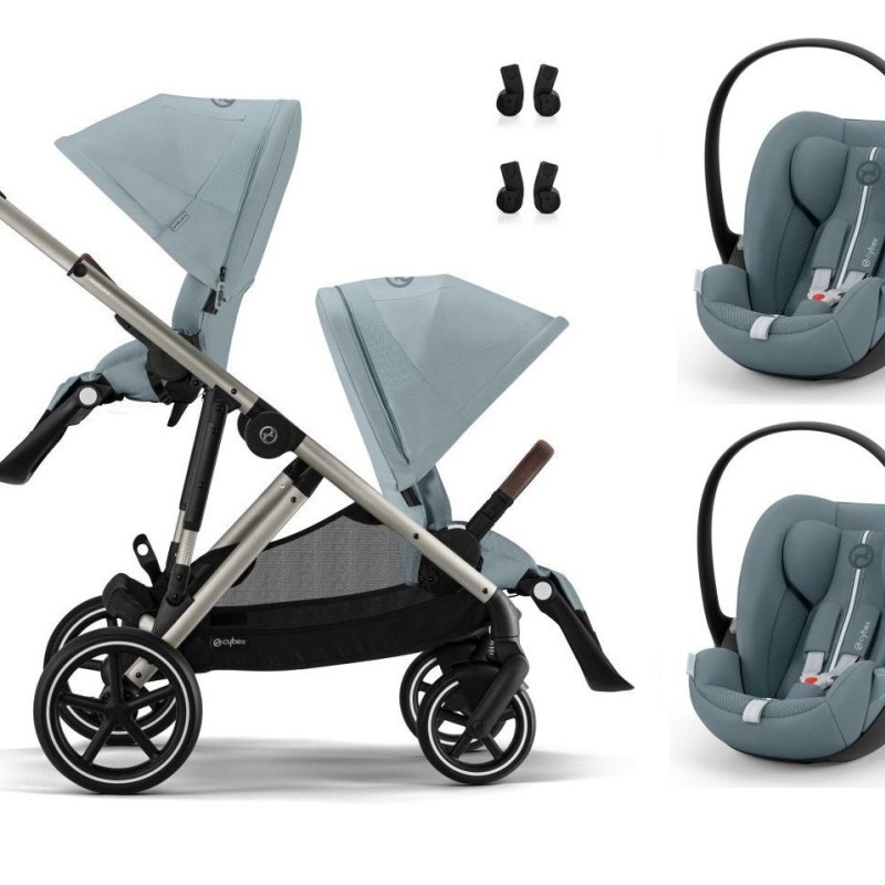 Noul Cybex Gazelle S Sky Blue 2 in 1 Gemeni cu scoici Cybex Cloud G Plus i-size recline testate ADAC
