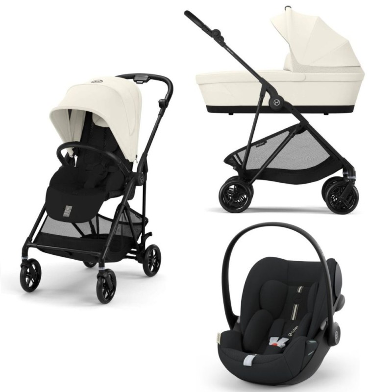 Cybex Melio Carbon 2025 Canvas White 3in1 cu Cloud G Plus Recline ADAC