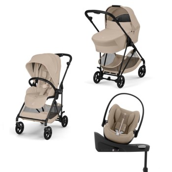 Noul Cybex Melio Carbon Almond Beige 4 in 1 cu Scoica Cloud G Plus i-Size Recline testata ADAC si baza isofix rotativa