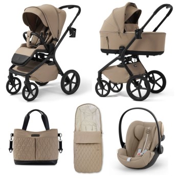 Carucior copii cu landou pliabil Future Design Inspiro Almond Cream 3in1 cu Cybex Cloud G Plus ADAC