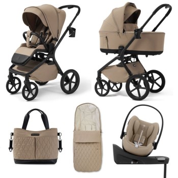 Carucior copii cu landou pliabil Future Design Inspiro Almond Cream 4in1 cu Cybex Cloud G Plus ADAC si baza isofix