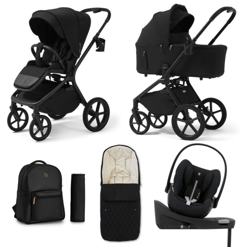 Carucior copii cu landou pliabil Future Design Inspiro Pure Black SE 4in1 cu Cybex Cloud G Plus ADAC si baza isofix