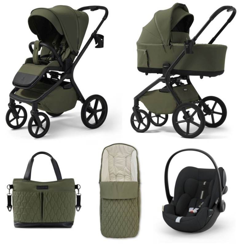 Carucior copii cu landou pliabil Future Design Inspiro Silk Olive 3in1 cu Cybex Cloud G Plus ADAC