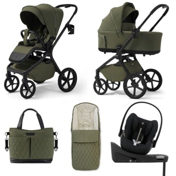 Carucior copii cu landou pliabil Future Design Inspiro Silk Olive 4in1 cu Cybex Cloud G Plus ADAC si baza isofix