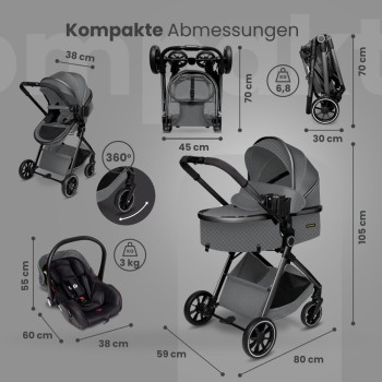 Carucior copii 3 in 1 multifunctional Soho S2 – Grey GagaDumi