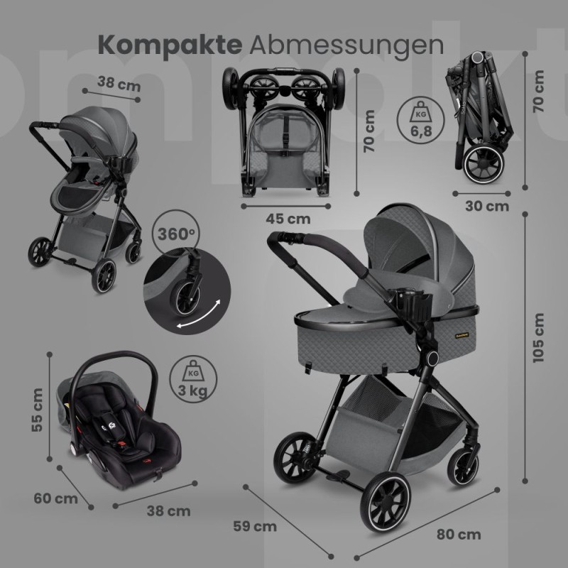 Carucior copii 3 in 1 multifunctional Soho S2 – Grey GagaDumi