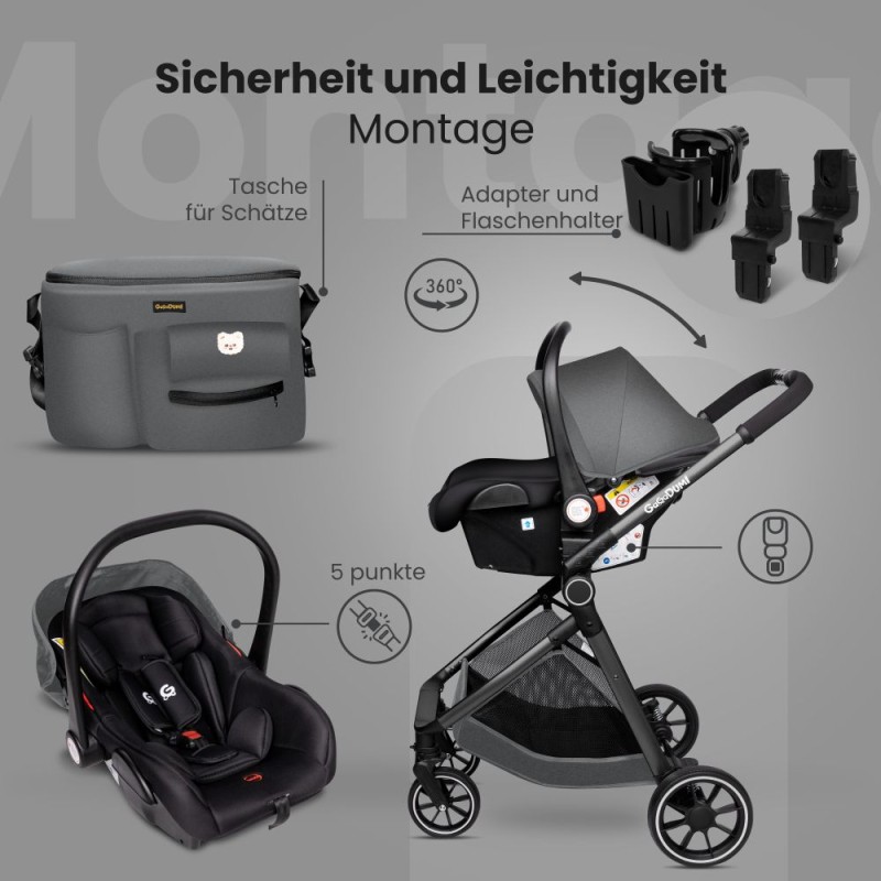 Carucior copii 3 in 1 multifunctional Soho S2 – Grey GagaDumi