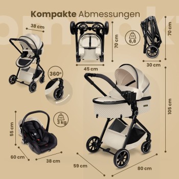 Carucior copii 3 in 1 multifunctional Soho S3 – Beige GagaDumi