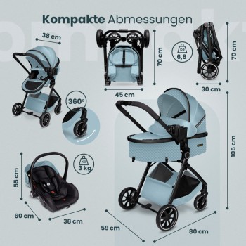 Carucior copii 3 in 1 multifunctional Soho S4 – Blue GagaDumi