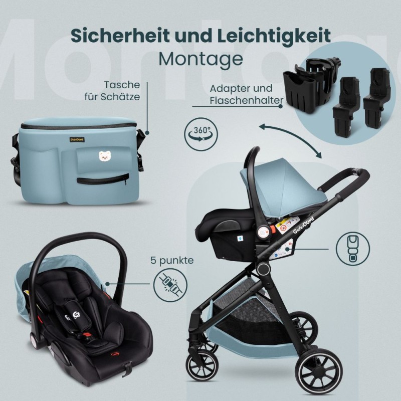 Carucior copii 3 in 1 multifunctional Soho S4 – Blue GagaDumi