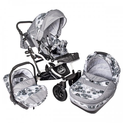 Carucior Hubners Dalia Lux 3 in 1 Grey Flowers