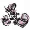 Carucior Hubners Dalia Lux 3 in 1 Alb Cu Floricele Mov