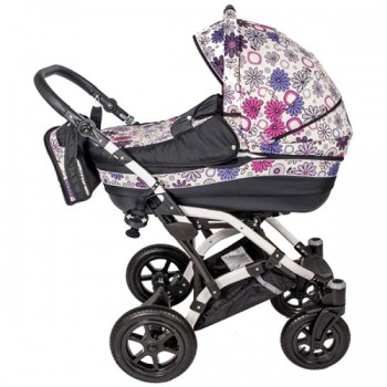 Carucior Hubners Dalia Lux 3 in 1 Alb Cu Floricele Mov