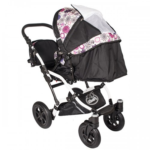 Carucior Hubners Dalia Lux 3 in 1 Alb Cu Floricele Mov