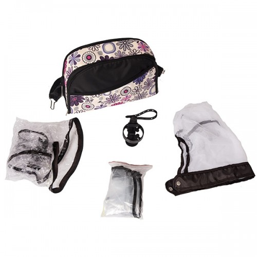 Carucior Hubners Dalia Lux 3 in 1 Alb Cu Floricele Mov