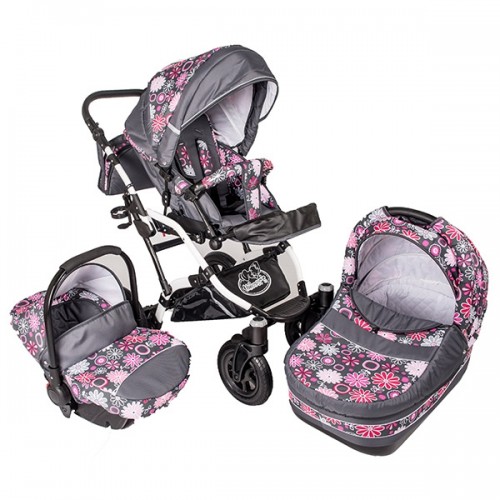 Carucior Hubners Dalia Lux 3 in 1 Pink Flowers