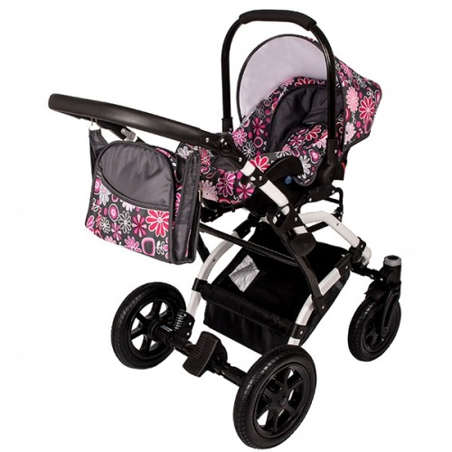 Carucior Hubners Dalia Lux 3 in 1 Pink Flowers