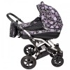 Carucior Hubners Dalia Lux 3 in 1 Negru Cu Floricele Mov