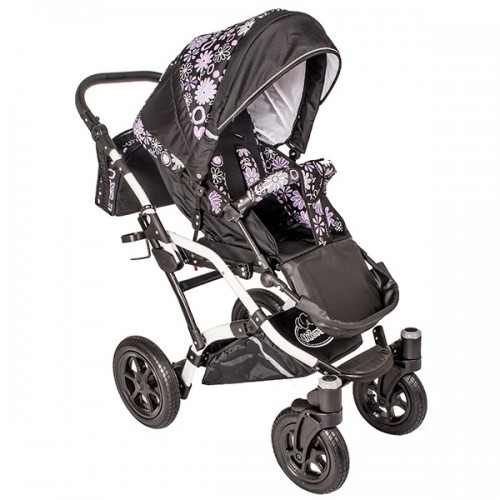 Carucior Hubners Dalia Lux 3 in 1 Negru Cu Floricele Mov