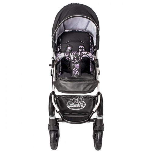 Carucior Hubners Dalia Lux 3 in 1 Negru Cu Floricele Mov