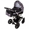 Carucior Hubners Dalia Lux 3 in 1 Negru Cu Floricele Mov