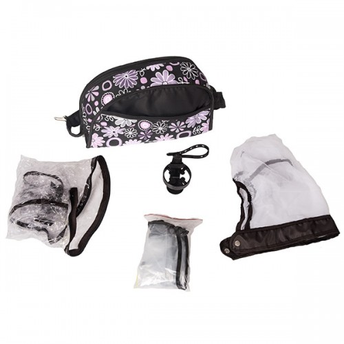 Carucior Hubners Dalia Lux 3 in 1 Negru Cu Floricele Mov