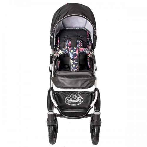Carucior Hubners Dalia Lux 3 in 1 Negru Cu Floricele Multicolore