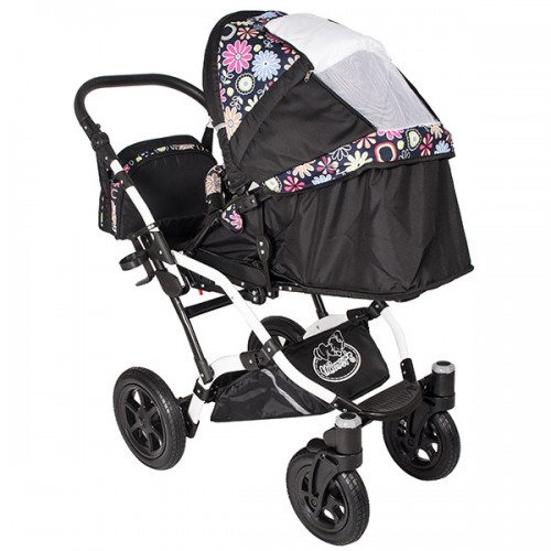 Carucior Hubners Dalia Lux 3 in 1 Negru Cu Floricele Multicolore